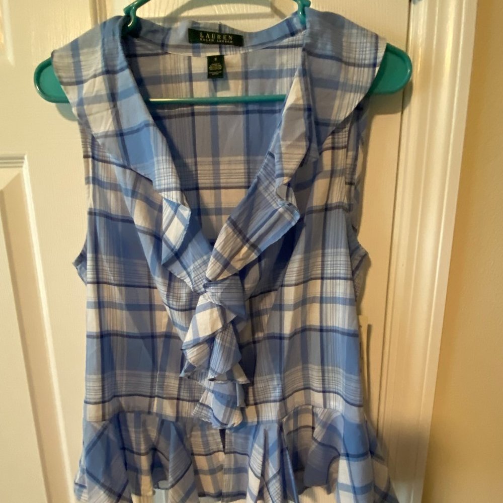 NWT Lauren Ralph Lauren Ruffled Sleeveless Ruffled Blouse  Size S